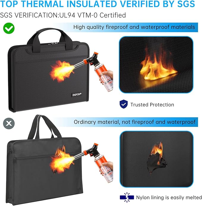 ENGPOW Accordion File Organizer, Fireproof Expanding File Folder with 13 Pockets Document Organizer with Handle & Labels, Portable Home Travel Safe Storage for Letter A4 Files and More, Black