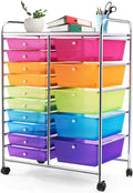 ARLIME 15-Drawer Storage Cart, 15 Drawer Trolley, Rolling Organizer Cart, Scrapbook Paper Organizer, Suitable for Office and School, Rainbow Rolling Office Storage Tools