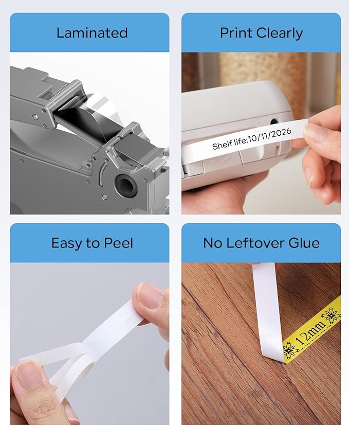 Anycolor Replace for Brother Label Maker Tape TZe TZ Tape 12mm 0.47 Laminated Color P Touch Label Tape for Brother PT-D210 PT-H110 PT-D220 PT-D610BT PT-D600, White/Orange/Red/Blue/Yellow/Green, 6-Pack