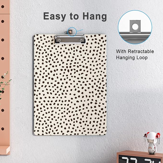 Clipboard Design Decorative Wood A4 Letter Size Clip Boards for Classroom Office, Standard Size 9" x 12.5" with Low Profile Metal Clip - Spots Leopard
