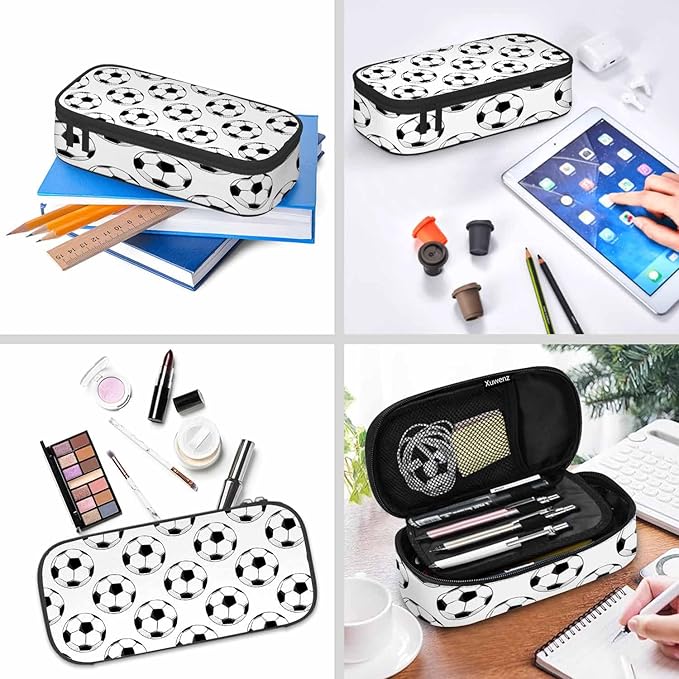 Sport Football Pencil Case Black White Soccer Ball Sports Pencil Bag Pen Markers Pouch Holder Organizer for Boy Girl School Students