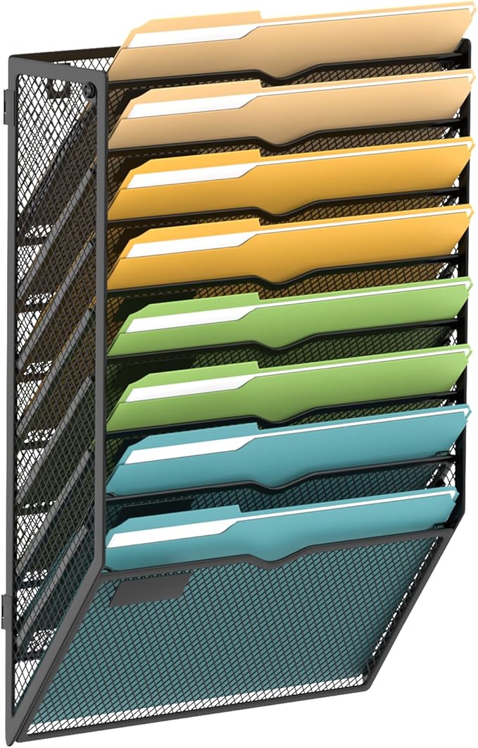 SUPEASY 8-Tier Wall File Organizer Mesh Office Mail Holder, Hanging Wall Organizer Magazine Rack for Office Black