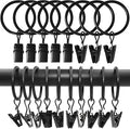 LLPJS 100 Pack Curtain Rings with Clips, Curtain Clip Rings Hooks, Bow Hanger Clips for Hanging Drapery Drapes Bows, Ring 1.26 inch Interior Diameter, Fits up to 1" Rod, Black