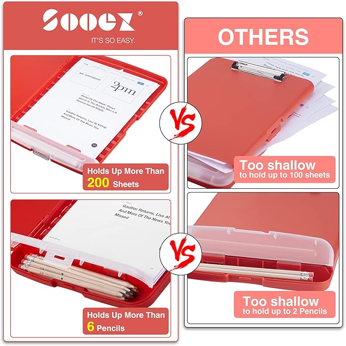 Sooez Clipboard with Storage, High Capacity Nursing Clip Board 8.5 x 11 with Pen Holder & Low Profile Clip, Plastic Clipboards Case Box, Teacher Must Haves School Office Supplies,Letter Size/ A4