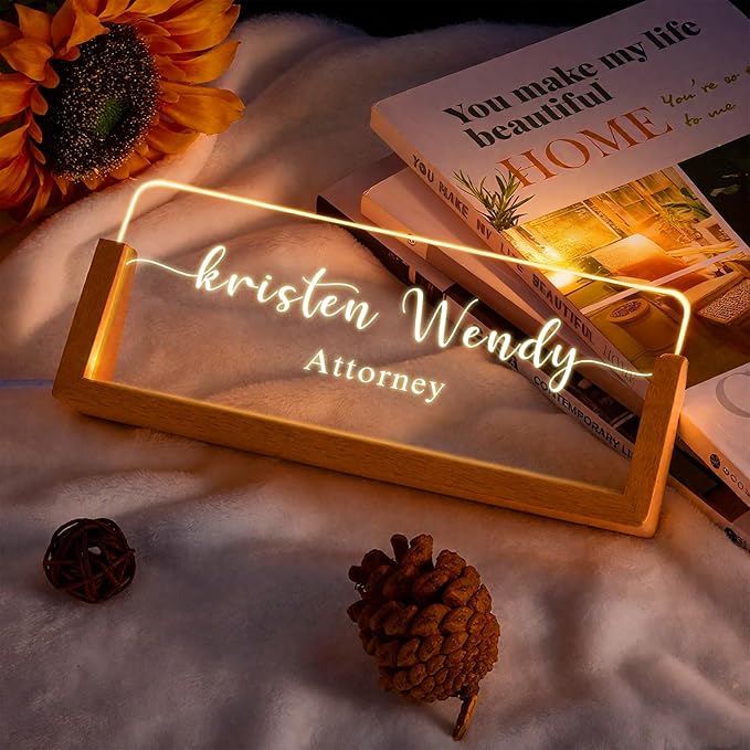 Ships Next Day, Custom Name Plate for Desk - Business Light Up Acrylic Desk Name Plate Personalized Elegant Office Gift for Boss Coworker Teacher Employee Appreciation Gift, Office Decor for Women Men