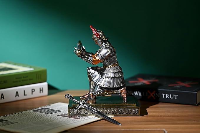 Roman Legion Soldier Knight Pen Holder Pen Stand Desk Organizers and Accessories for Office and Home(Silver)