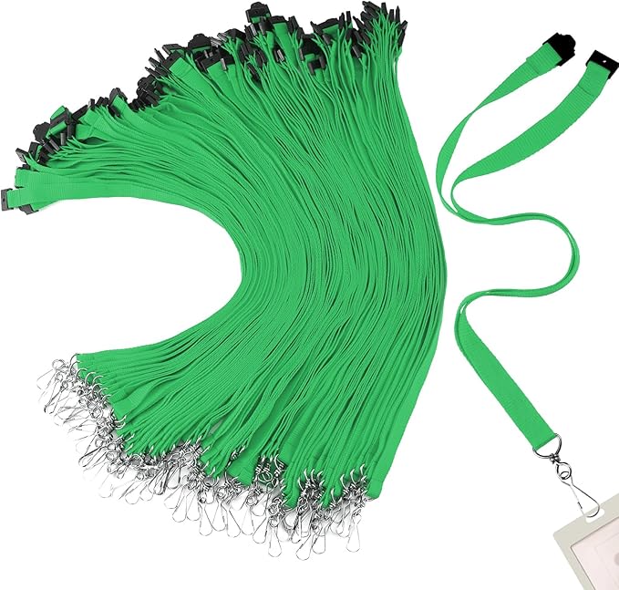 Patelai 120 Pcs Breakaway Lanyards with J Hook Bulk Flat for ID Badges Neck Badge Lanyards Card Name tag Holder Neck Straps (Green)