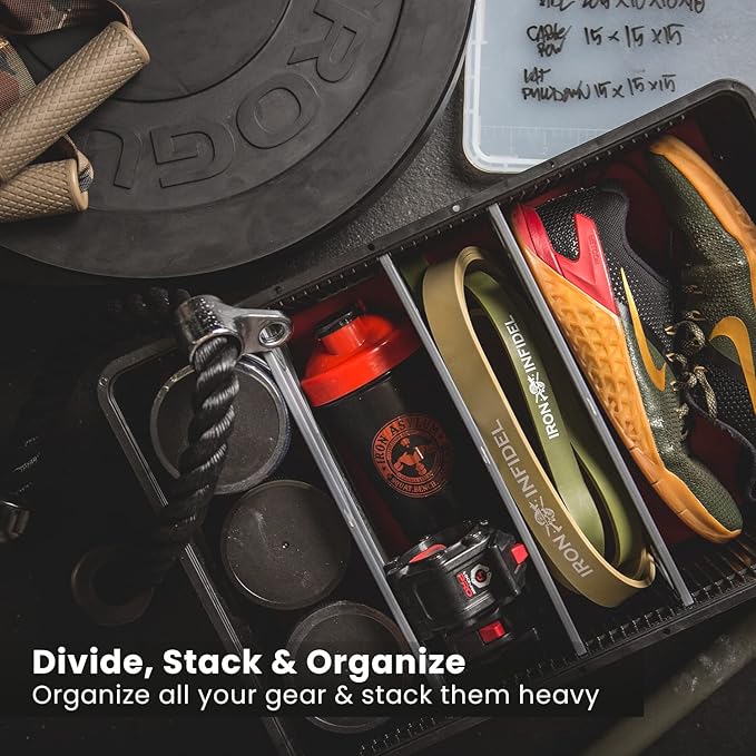 SIDIO CRATE Pro Pack - Two Full Size and One Half Size SidioCrate, Stackable Outdoor Organizer Storage Bins with Clear Lid and Dividers - Clear