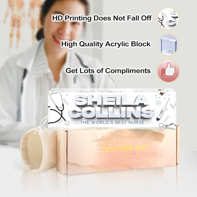 Custom Name Plate for Desk, Employee Appreciation Gifts, Office Decor, Acrylic Desk Name Plate Personalized, Office Desk Accessories, Funny Office Gifts for Coworkers Boss Teacher (Nurse B)