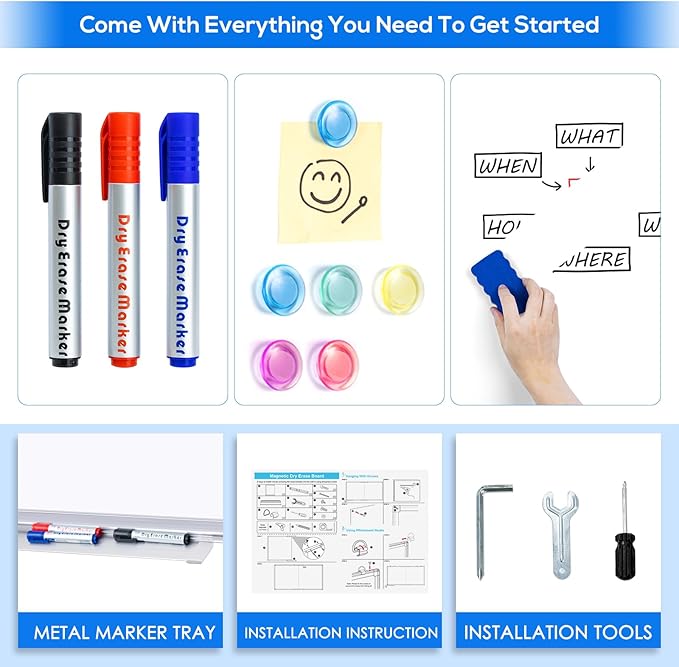 Magnetic Dry Erase Board 96 x 48 inches, Maxtek 4" x 8" Whiteboard for Wall, Large White Board Dry Erase Foldable Wall-Mounted Aluminum Frame Erase Board with Marker Tray for Office Home and School