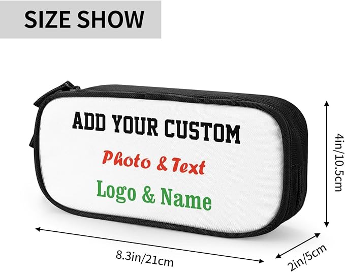 Custom Pencil Box with Photo/Text/Name, Personalized Pencil Case for Kids Boys Girls, Big Capacity Canvas Storage Pouch Marker Pen Bag Stationery Organization Bag for Office School