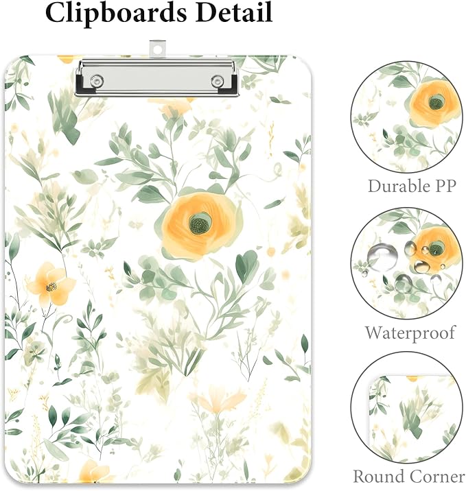Rimilak Plastic Clipboards with Metal Clip, A4 Letter Size 9 x 12.5 in, Office Decorative for Students Women Men and Kids, Cute Custom Pattern, Green Plants