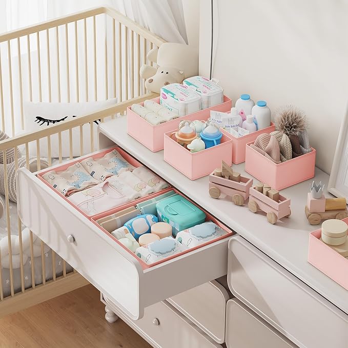 DIMJ Drawer Organizer Clothes Storage- 18 Pack Baby Dresser Organizer for Nursery, Foldable Closet Drawer Organizer Bins for Bedroom Organization, Fabric Storage Dividers for Socks, Underwears, Bras