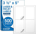 3 1/2" X 5" Matte White Printable Labels for Inkjet and Laser Printers - 500 Sheets, 2000 Custom Stickers for Shipping Labels, Address Stickers, Organization - Spartan Industrial Template R016