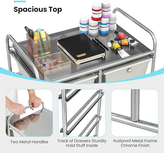 Giantex 10 Drawers Rolling Cart, Classroom Organizers, Storage Cart with Wheels, for Teacher Office Home School Supplies Tool Craft Art Paper, Gray Gradient