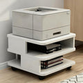 Under Desk Drawer Wooden 2 Tier Printer Shelf with Storage，Mobile Cart Wooden File Cabinets with Open Storage Shelf(White,15.7x15.7x11.8in)