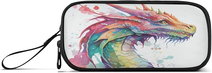 Custom Watercolor Dragon Pencil Case Box Boys Girls Personalized Name Large Pencil Pouch Stationery Pen Bag Organizer for Kids Adults School Office