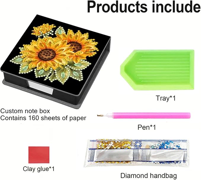 Diamond Painting Kit Note Box,Memo Paper Storage Box Diamond Art,Sticky Note Holder Diamonds Art,Diamonds Painting Memo Pad For Office Desk. (Sunflower)