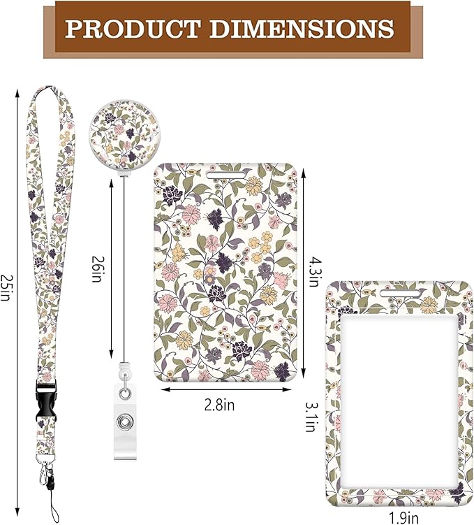 BLOCIT Lanyards for ID Badges and Keys, Funny Badge Reel Retractable with Clip,ID Badge Holder with Breakaway Lanyard, Teacher Nurse Office Gifts（Purple Vine Ditsy）