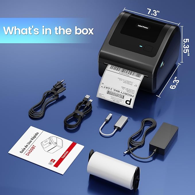 Bluetooth Shipping Label Printer 4x6, D450BT Thermal Label Printer for Shipping Packages, Thermal Printers for Small Business, Compatible with Android, iPhone, Windows, macOS, UPS, Tiktok