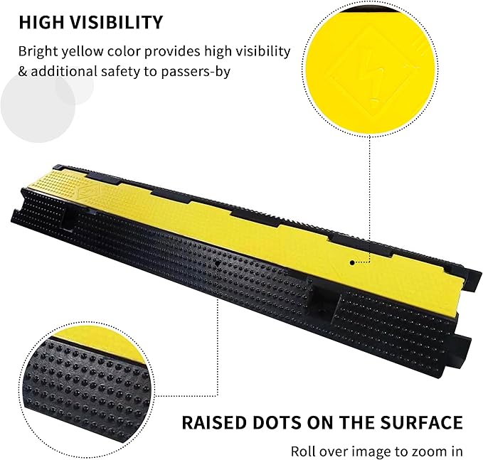 Cable Ramp Cable Protector Ramps Wire Hose Protective 1 Channel Traffic Rubber Plastic Cord Cover Speed Bump for Asphalt Concrete Gravel Driveway Outdoor, 3 Packs