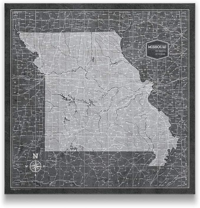 Conquest Maps Push Pin Missouri Map Board - With Push Pins to Mark Missouri Travel - Handmade in Ohio, USA - Design: Modern Slate