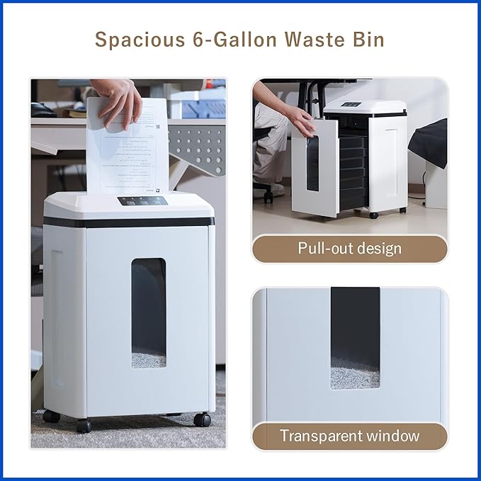 Professional Commercial Paper Shredder: P-7 Security Super Micro-Cut 1x1.7mm 7 Sheets/CDs/Cards/Staples 6-Gal Bin Heavy Duty for Home/Office/Industrial/Business Use-Confidential Documents