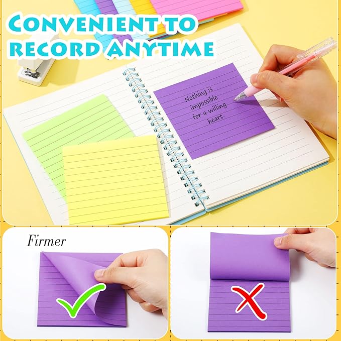 Yexiya 64 Pcs Lined Sticky Notes Self Stick Notes with Lines Bright Assorted Colors Sticky Pad for Home Office Products Post Memos, 1920 Sheets(4 x 4 Inch,Chic Color)
