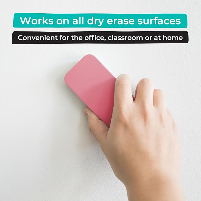 WallDeca Dry Eraser, Felt Bottom Surface Whiteboard Cleaner, Dry Wipe Board Eraser, Magnetic Tool for Dry Erase Board, Works on All Whiteboard Surfaces, Glass Board and Presentation Surfaces (Pink)