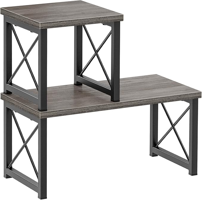 Honiter Desk Shelf for Top of Desk, Wood Desktop Shelf, 2 Tier Adjustable Bookshelf Organizer, Freestanding Stackable Desk Stand Storage Organizers Kitchen Counter Display Rack