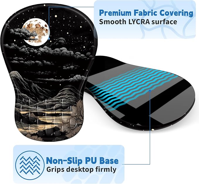 YIWEI Ergonomic Mouse Pad with Wrist Rest - Comfortable Office Mousepad with Memory Foam Wrist Support for Carpal Tunnel Relief, Mouse Pads with Non-Slip Base for Gaming and Home (Moon)