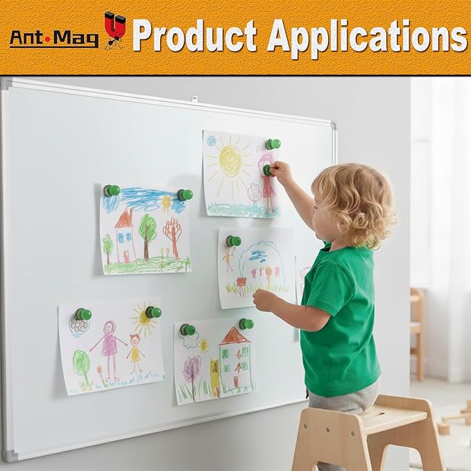 Ant Mag Magnetic Push Pins, 72 Pack Strong Whiteboard Magnets for Fridge, Maps, Office, Kitchen & Classroom Green