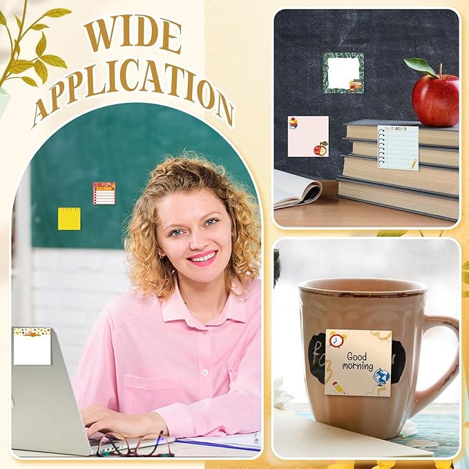 9 Pads Teacher Sticky Notes 3x3 Inch Cute Self Stick Notepads Notes Adhesive Memo Pad Office Decor Gifts for Students School Teacher Meeting Office Supplies