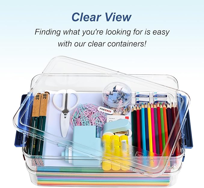 2 Pcs 5.5qt 9 x 13 Plastic Portable Project Case With Snap-Tight Latch Clear Stackable Storage Box With Lids Organizer Container For A4 File Photo Documents Scrapbook Craft Art Supplies