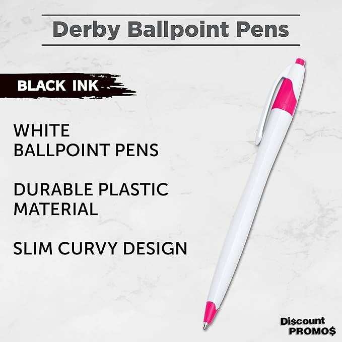 DISCOUNT PROMOS Slim Curvy Ballpoint Pens Set of 10, Bulk Pack - Black Ink, Retractable, Great for Office, School, Tradeshows - Pink
