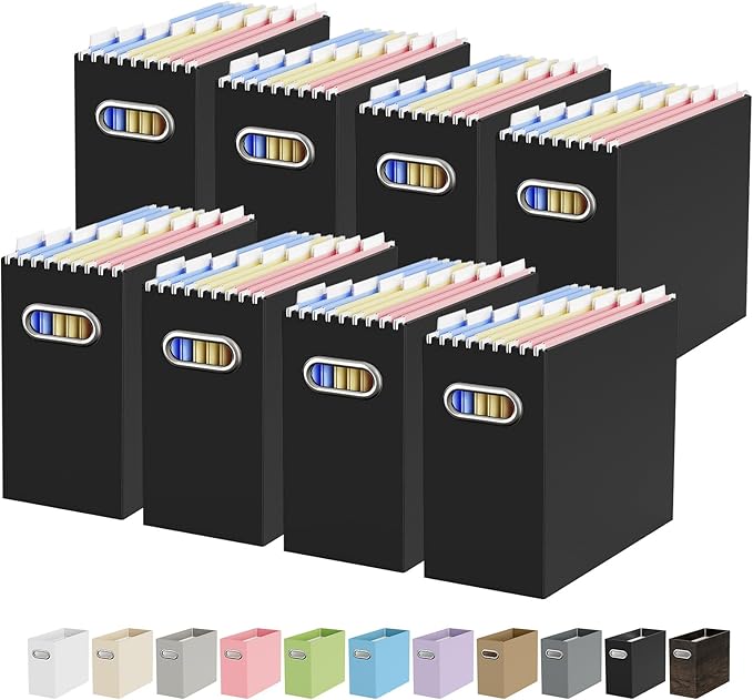 Oterri Cardboard File Organizer Box for Hanging File Folders Letter Size,File Box for Computer Desk,File Cabinet,Working Home,Office,Classroom (Black, Letter Size - 8 Packs)