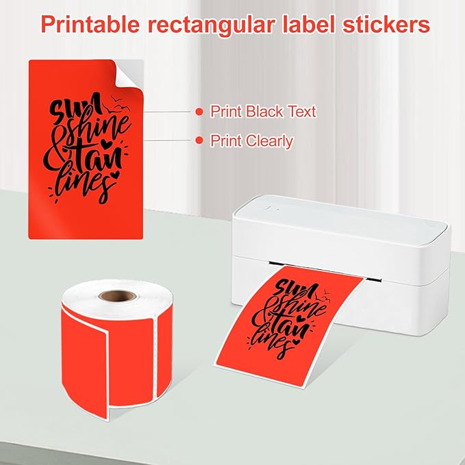 YOULAISHI 3 X 5 Inch Printable Rectangle Color Coding Labels, 300 Per Roll Adhesive Color Coding Stickers for Bar-Codes, Address, Small Business Labeling, Inventory, Fluorescent Red