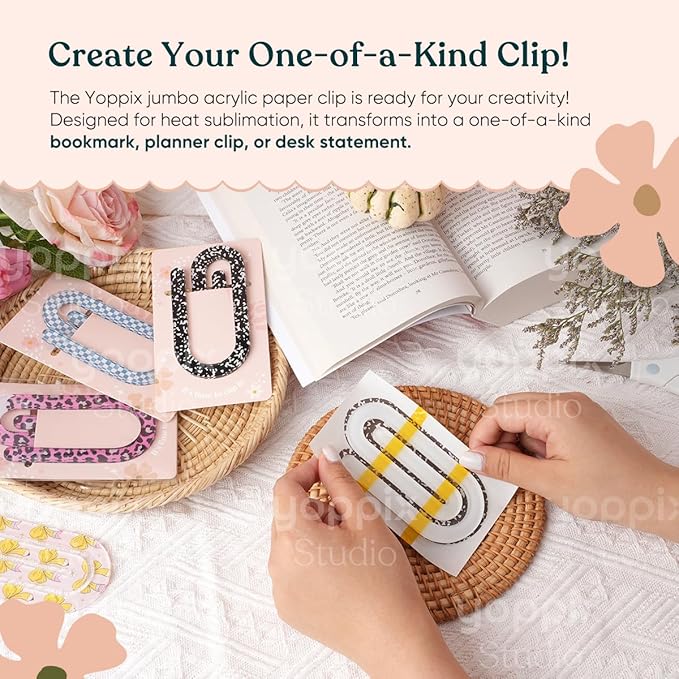 YOPPIX 30 Set Sublimation Paper Clips Blanks Bulk, Jumbo Sublimation Acrylic Paperclip Bookmark Clips with 30Pcs Back Card for Heat Transfer DIY Crafts, Office School Supplies, Back to School Gifts
