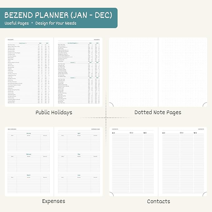 BEZEND 2026 Planner Weekly and Monthly (6" x 8.5") Daily Calendar with Hourly Timeslots & Tabs (Jan-Dec) Note & Expenses, Pen Holder, Inner Pocket, Vegan Leather Hardcover - Black