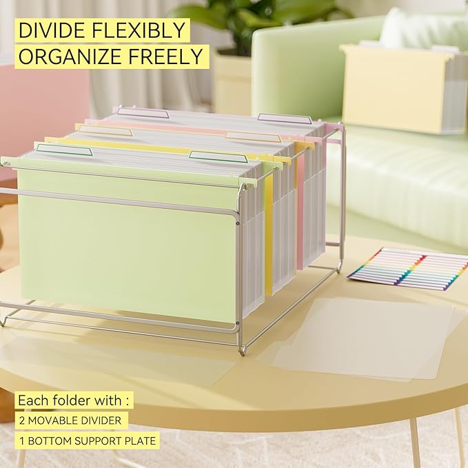 ThinkTex Plastic Expanding Hanging File Folders,Reinforced 4.72" Hanging Accordian Folder，Large Capacity one Pocket, Removable Labels,Insertable Tabs, Legal Size for Filing Cabinet -4 Pack