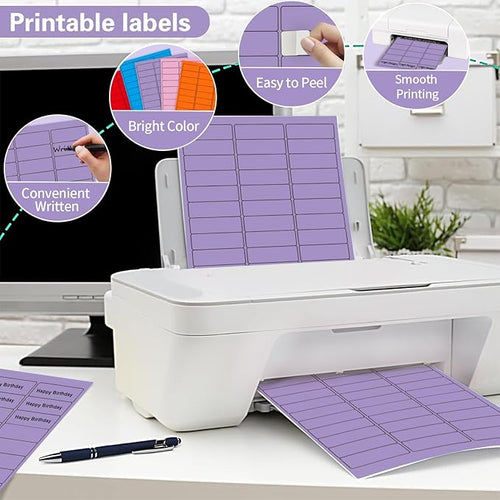 1" x 2-5/8" Colored Address Labels, 600 Bright Purple Label Stickers- Laser/Ink Jet Printer Mailing Labels, 8.5"x11" 20 per Sheet