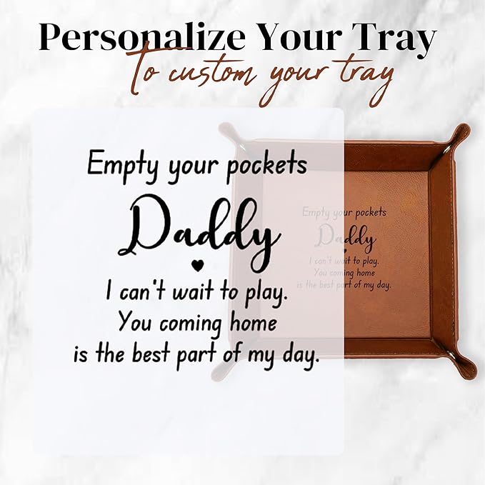 Best Dad Ever PU Leather Valet Tray, 5 Design Option, Personalized Key Bowl for Entryway Table, Catch All Tray for Organizer Wallet, Men Gift for Dad from Daughter Son for Father’s Day, Christmas