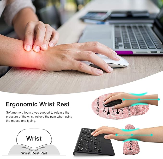 Ergonomic Memory Foam Keyboard and Mouse Support, Non-Slip & Pain Relief Wrist Rest, Comfortable Game and Office Use