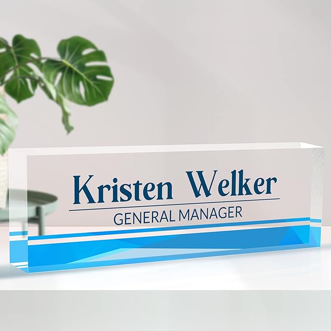 Personalized Desk Name Plate, Custom Acrylic Glass Name Plates for Desks, Office Desk Decor Nameplate, Desk Accessories, Teacher Boss Coworkers Employee Appreciation Gift (Business Blue)