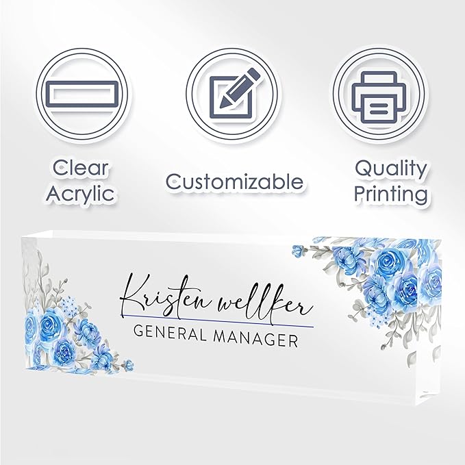 Personalized Name Plates - Office Desk Decor & Gifts (Blue Daisy)