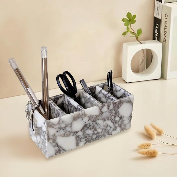5-Tier Marble Desktop Organizer for Office & Beauty Tools - Stackable Makeup Brush Storage, Coffee Accessories Holder with Natural Stone Pattern, Multi-Layer Countertop Tray