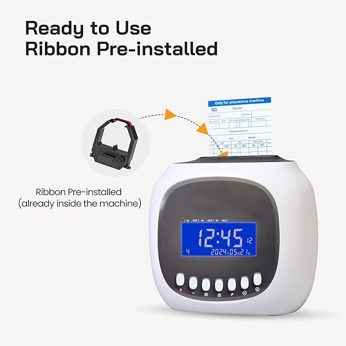 Time Clocks for Employees Small Business, Auto-Align Time Clock, 6 Punches per Day | Clock in Time Machine for Employees with 1 Ink Ribbon(Inside) and 50 Time Cards