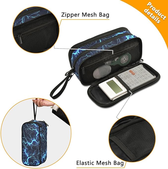 Custom Dark Blue Electric Lightning Pencil Case Box Boys Girls Personalized Name Large Pencil Pouch Stationery Pen Bag Organizer for Kids Adults School Office