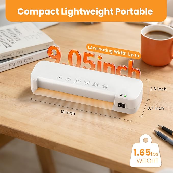 VUSIGN Laminator Machine, 9 Inch Laminators with 40 Laminating Sheets, 2 Roller System Thermal Laminator with Paper Trimmer & Corner Rounder, Laminator Kit for Home Office School and Class, White