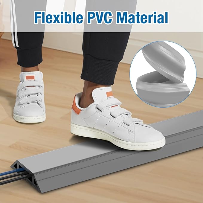 Eapele Floor Cord Cover 6.5ft Cord Covers for Wires on Floor, Heavy Duty Extension Cord Cover, Rubber Floor Cable Cover, Prevent Trip Hazard for Sidewalk Home Office Outdoor or Indoor Settings (Beige)